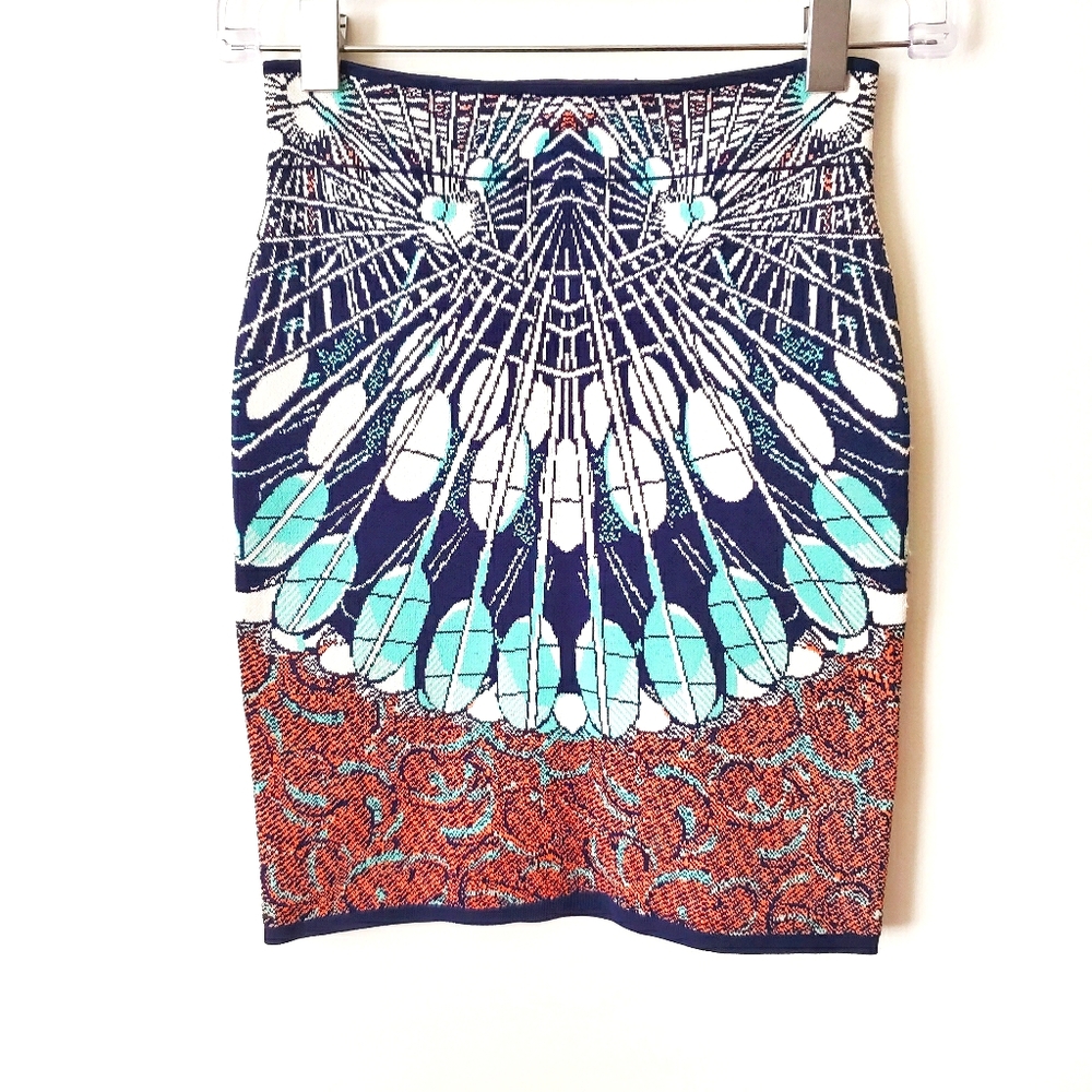 BCBG MAXAZRIA Bandage Pencil Skirt Geo Blue Size S